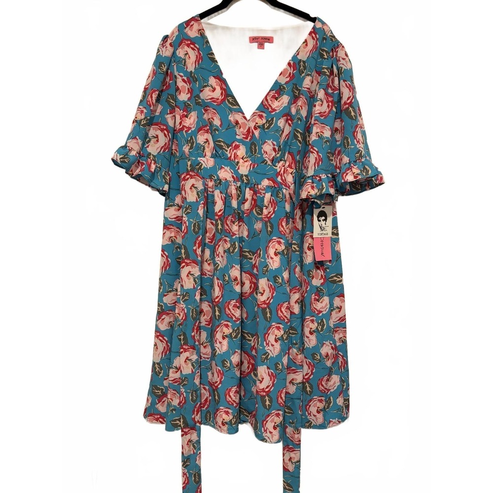 Women's Betsy Johnson vintage sz M blue floral short sleeve dress#1260new w/ tag